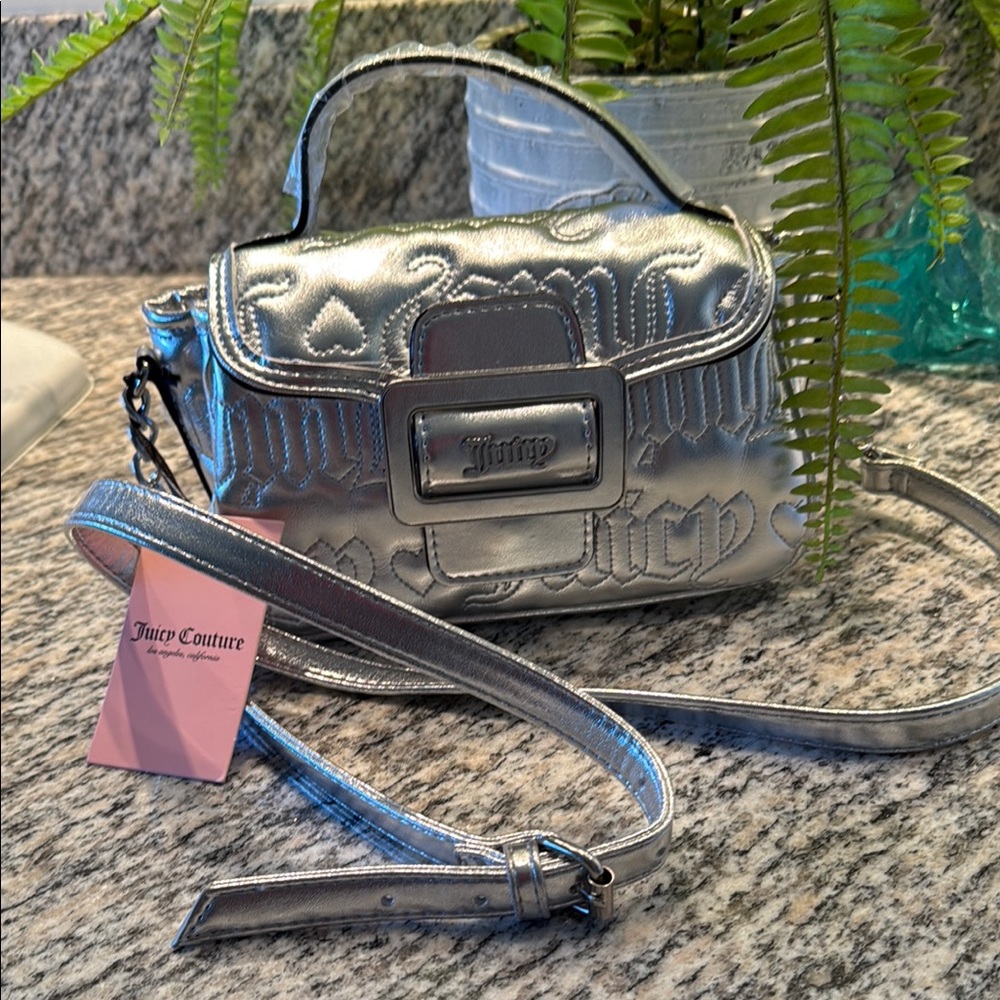 Juicy Couture “Lovely Silver” Handbag w/Crossbody Strap.  NWT